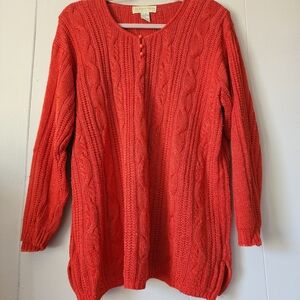 Vintage Laura Martin Collection Silk Blend Cable Knit Sweater Womens L Orange
